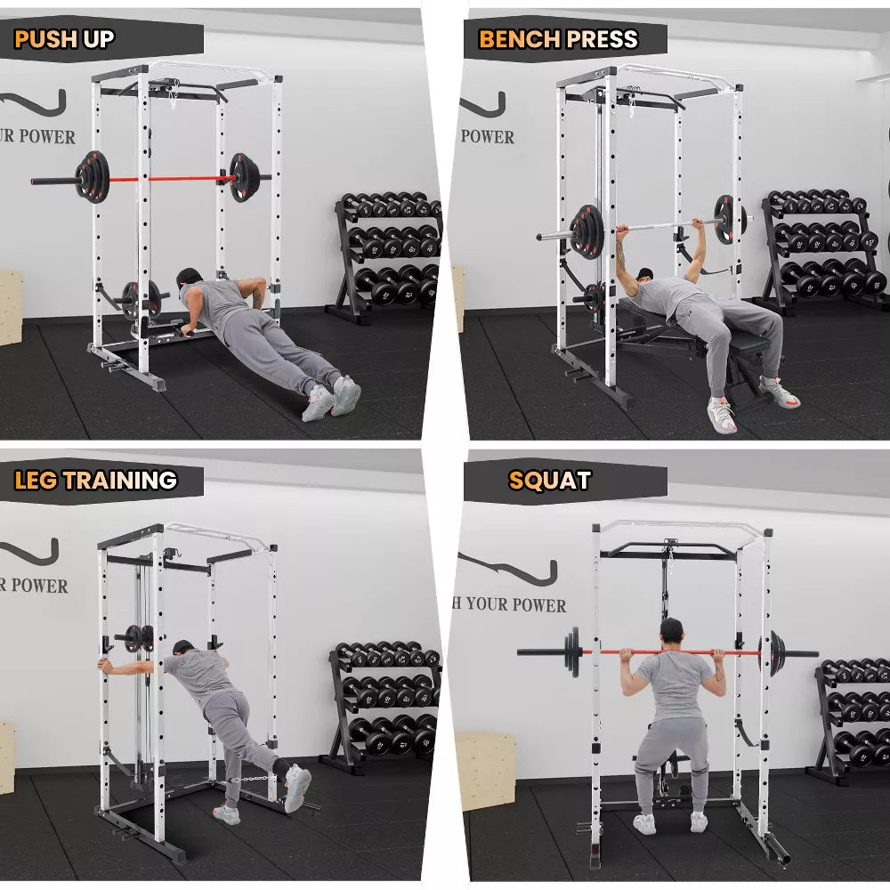 Power Rack 1600LBS - Cable Pulley & Dip Bar