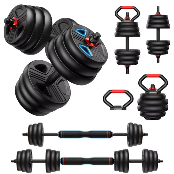 90lb adjustable dumbbell set 5-in-1 convertible barbell kettlebell home gym weights