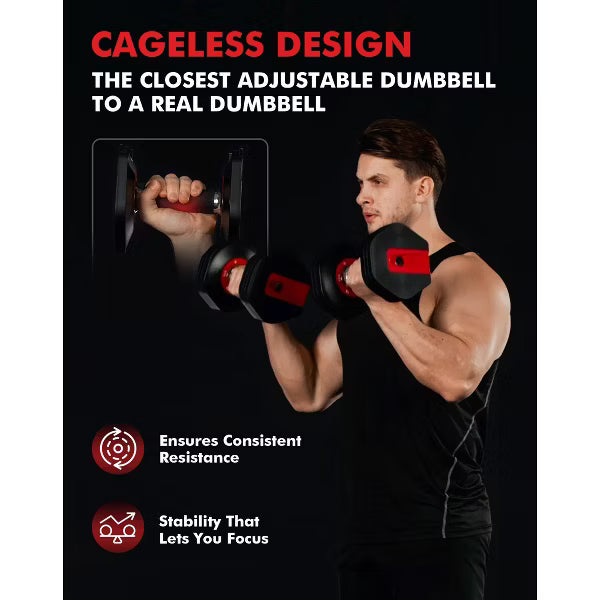 Hex adjustable dumbbells 26.5lb pair cageless 6-in-1 space-saving home gym set
