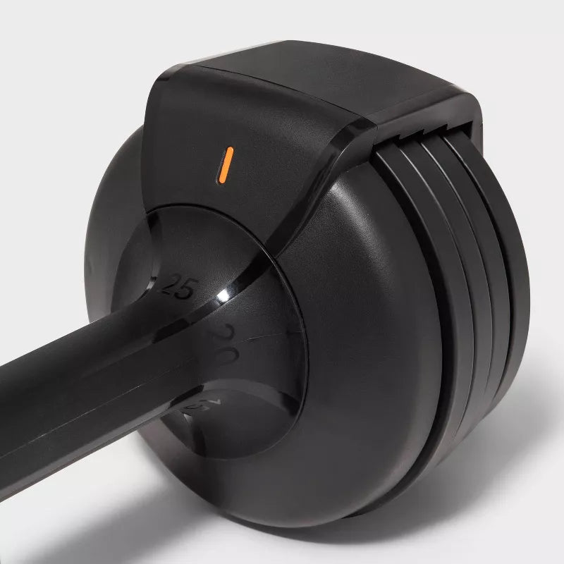 25lb adjustable dumbbell single piece with storage tray and multiple weight options