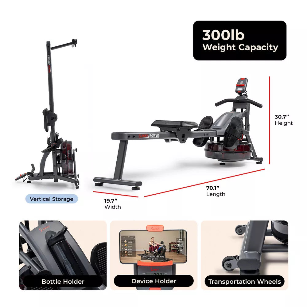 Smart Heavy-Duty Water Rower - Bluetooth SunnyFit App