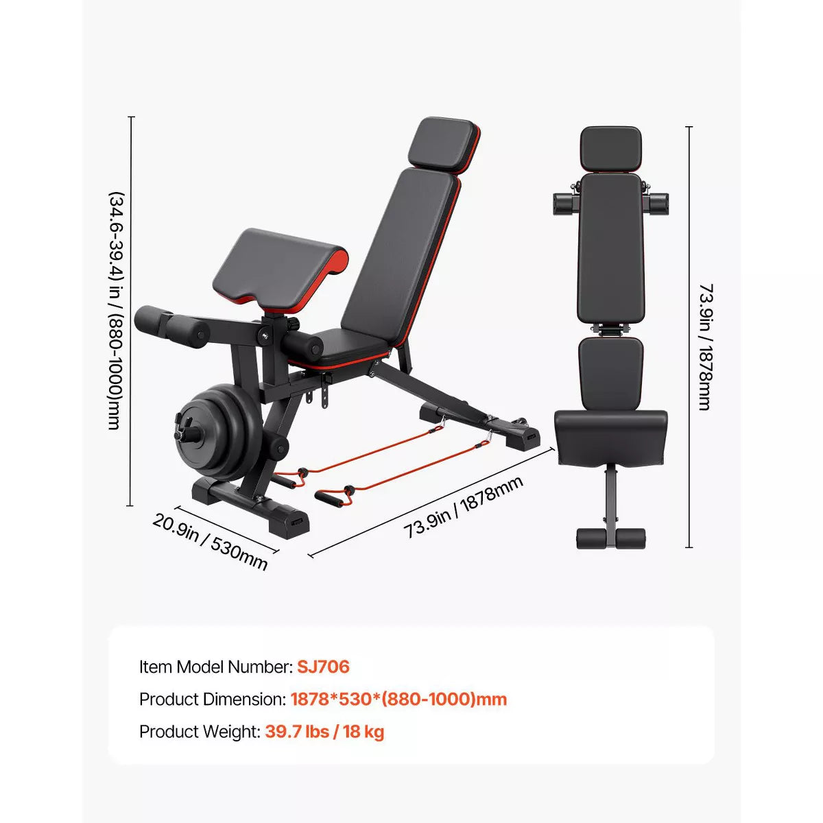 Adjustable Weight Bench 800lbs - Black & Red