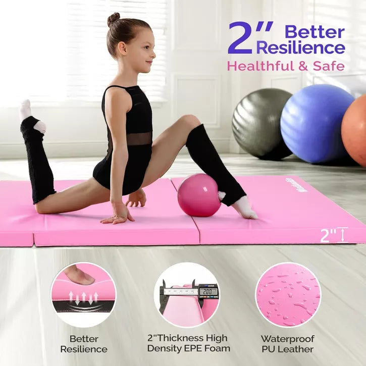 6ft folding gymnastics tumbling mat with PU leather cover and reinforced carry handle
