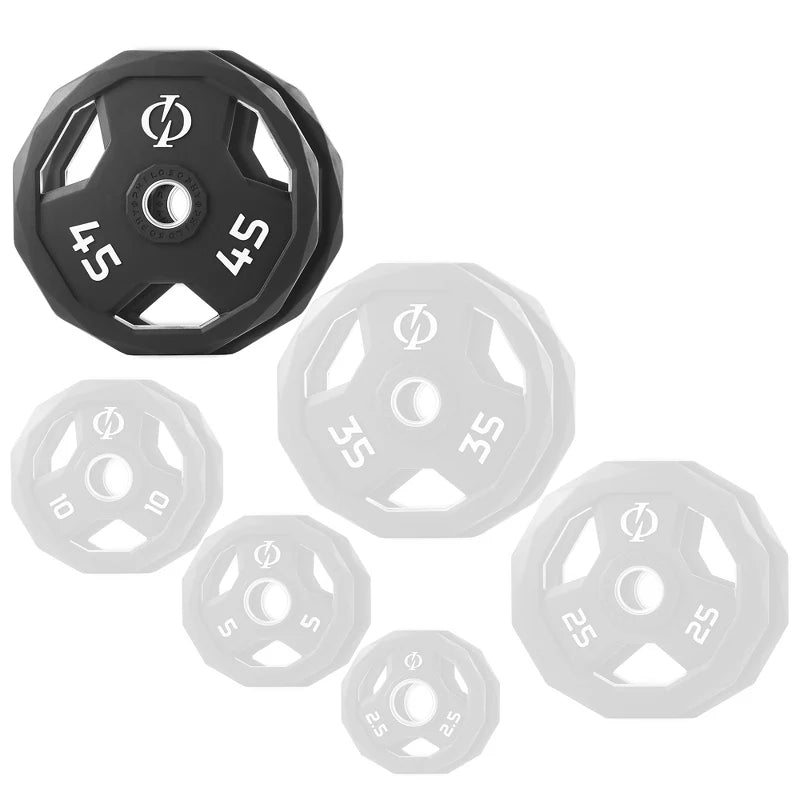 45lb rubber coated 2-inch olympic grip weight plates set of 2 with steel insert black