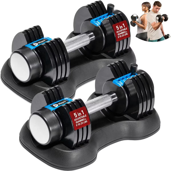 LifePro adjustable dumbbells 25lb pair with storage rack and quick pin adjustment system