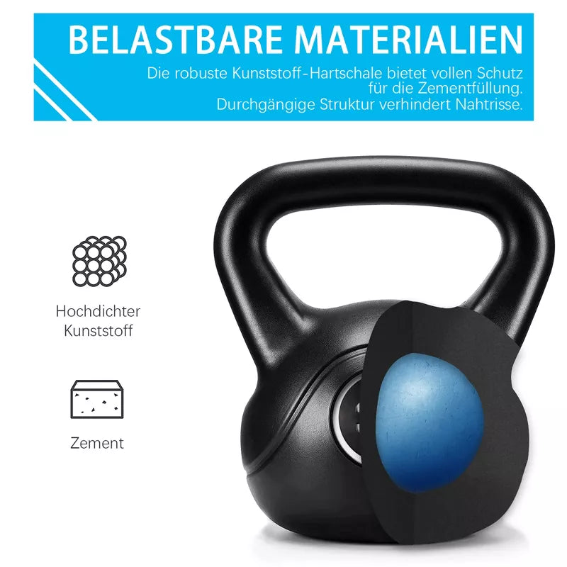 35lb HDPE coated black kettlebell with flat base and wide ergonomic grip for home gym