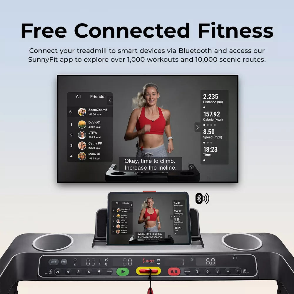 Smart Foldable Treadmill - 20in Belt, 15-Level Incline
