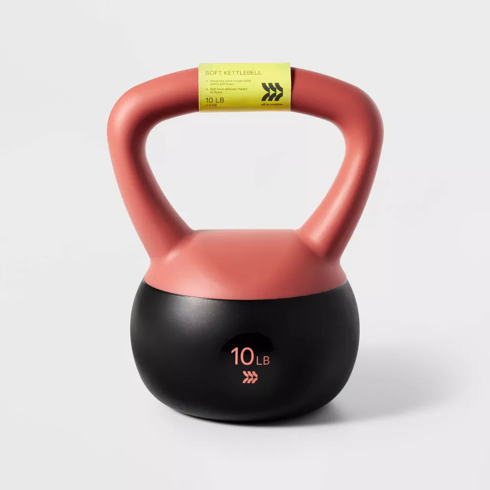 10lb soft peach orange PVC kettlebell sand fill with handle for yoga pilates home gym