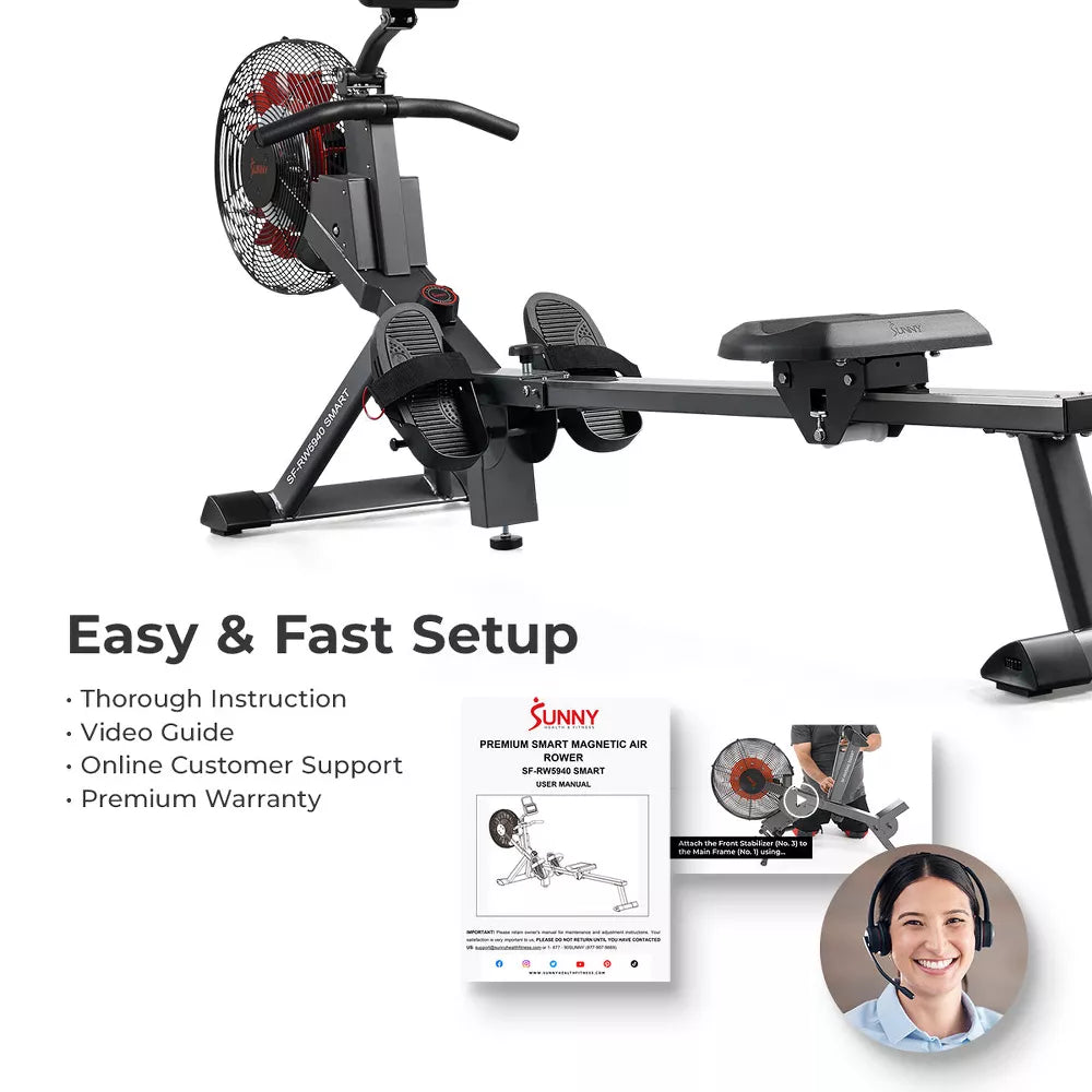 Premium Smart Foldable Rowing Machine - 16 Levels, Bluetooth