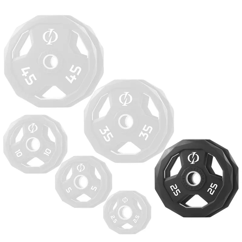 25lb rubber coated 2-inch olympic grip weight plates set of 2 with steel insert black