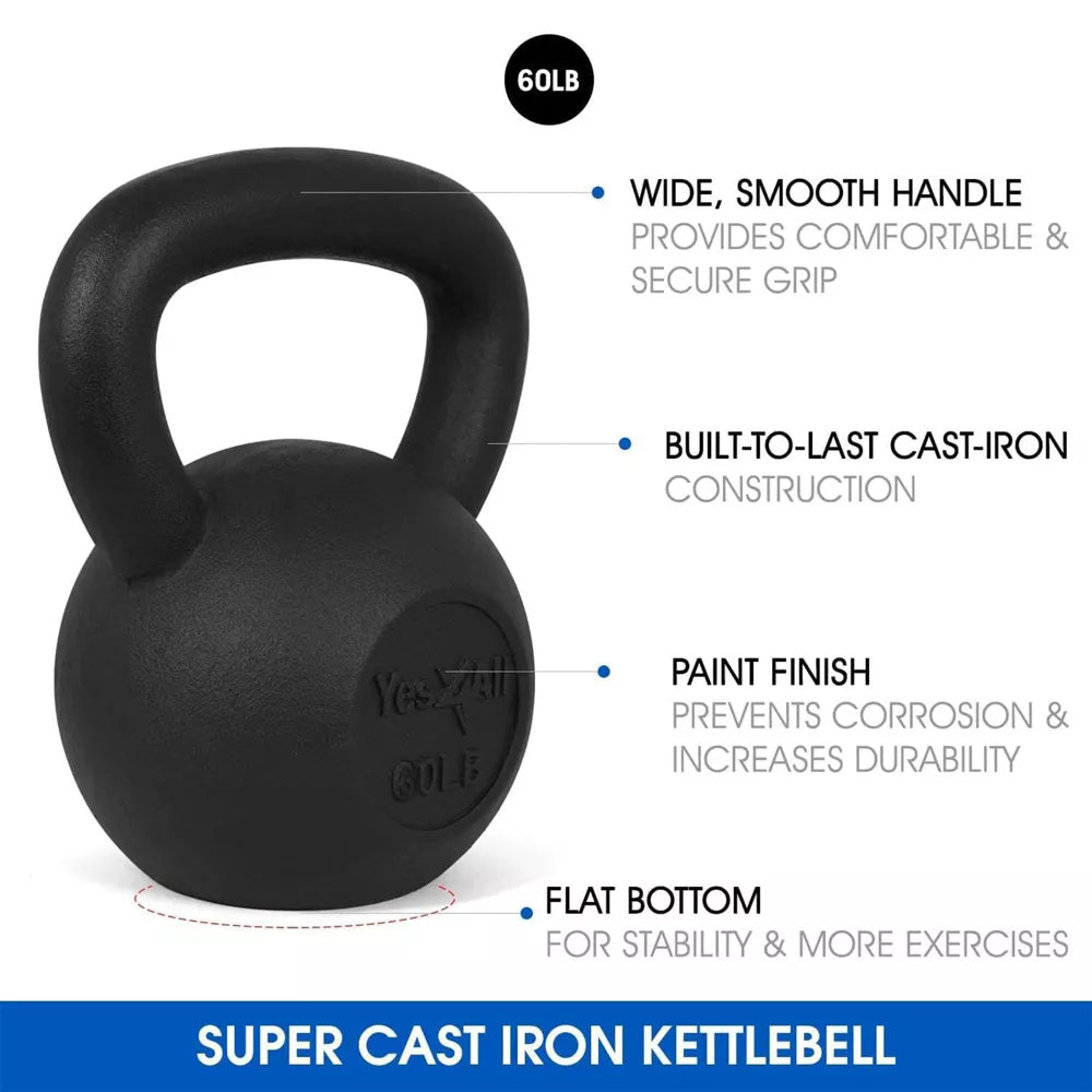 60lb Cast Iron Kettlebell - Single, Black