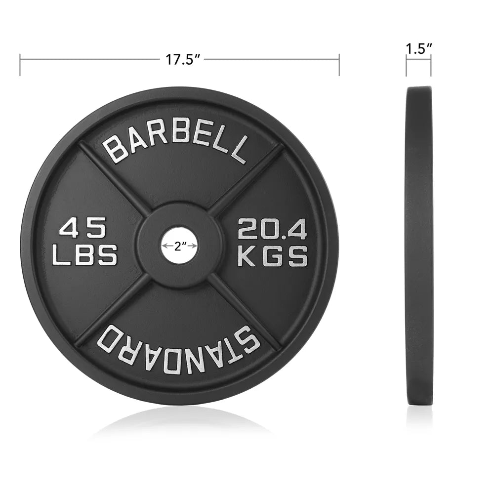 45lb cast iron 2-inch olympic weight plates set of 2 black matte coating for barbell