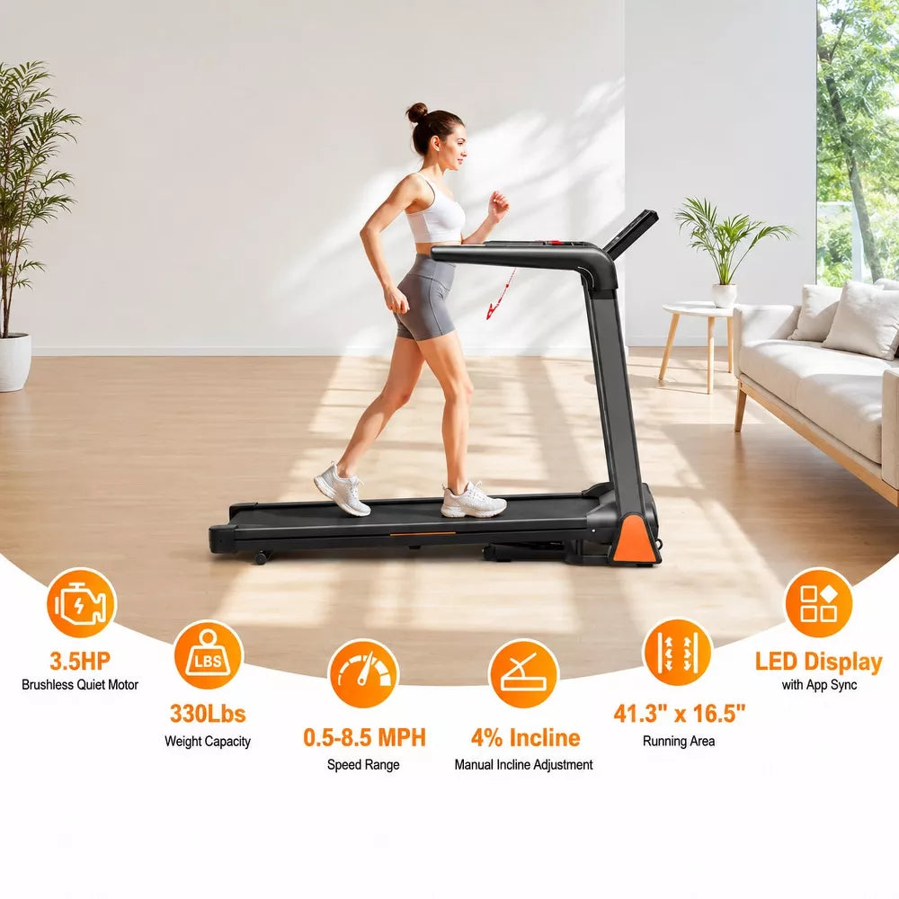 Folding Treadmill 3.5HP - 330LB, LED Display