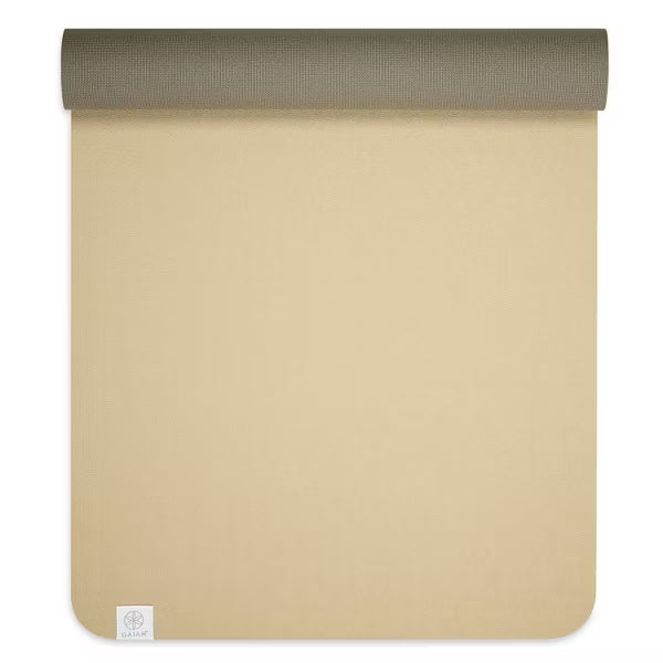Gaiam Precision Grip beige yoga mat reversible dual non-slip 6mm PVC surface