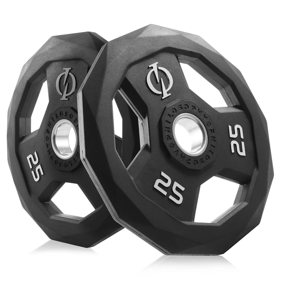 25lb rubber coated 2-inch olympic grip weight plates set of 2 with steel insert black