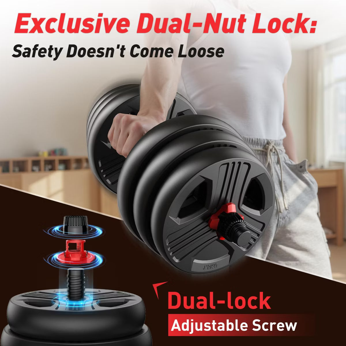 90lb adjustable dumbbell set 5-in-1 convertible barbell kettlebell home gym weights