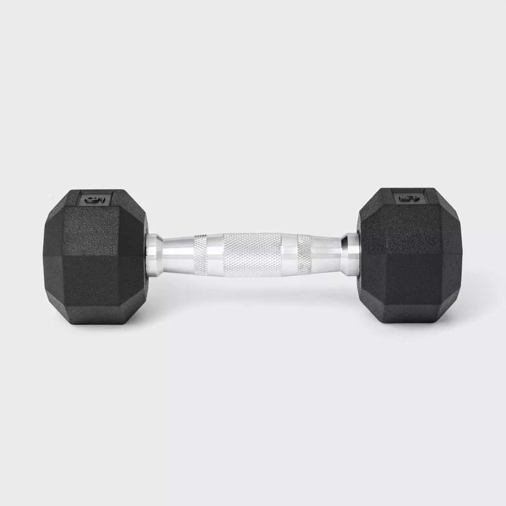 Hex Dumbbell 25lbs - Rubber Coated, Chrome Handle
