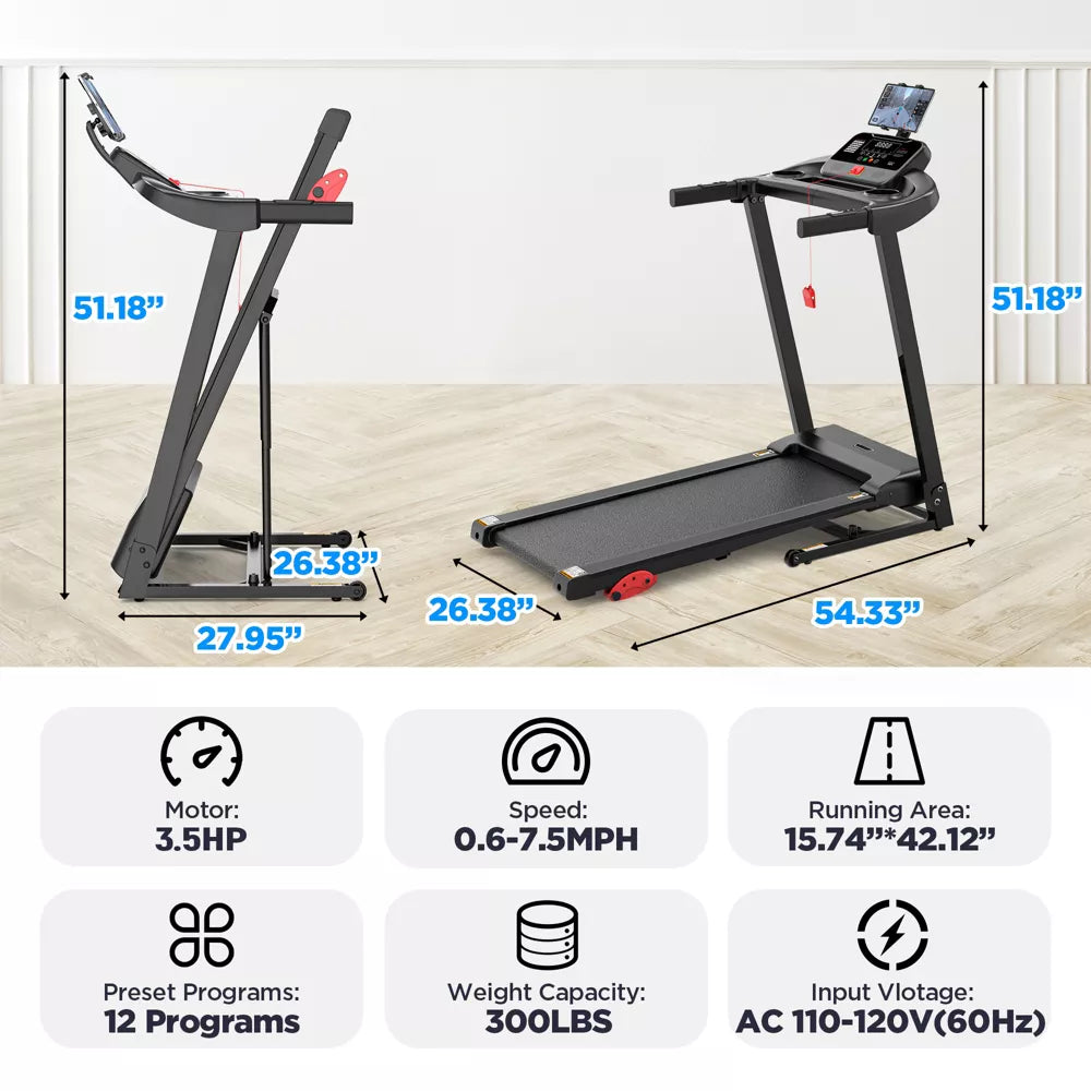 3.5HP Treadmill 350LB - 90% Pre-Assembled