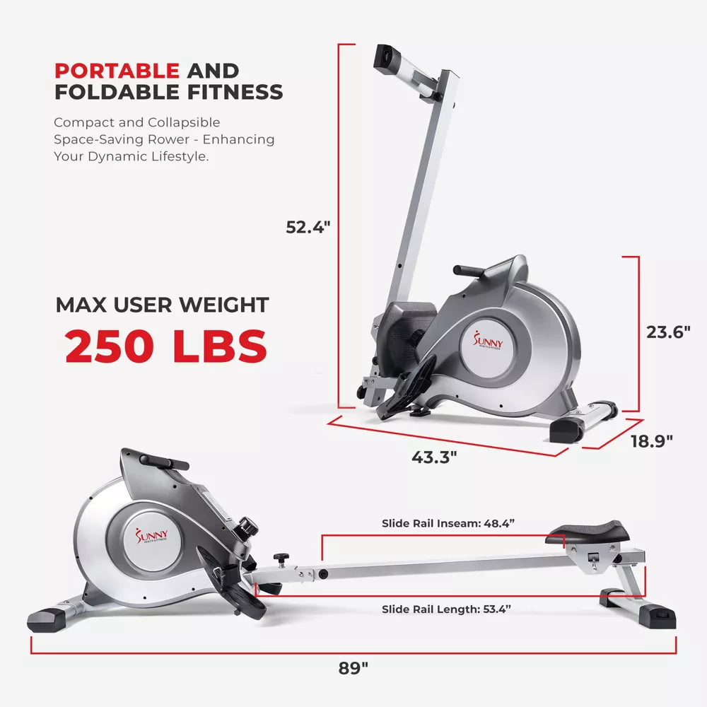 Magnetic Rowing Machine - Silver, App Enabled