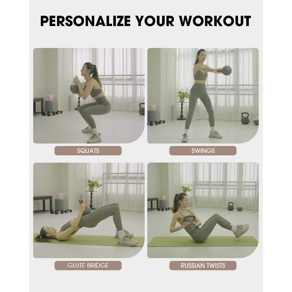 Soft kettlebell set white 10lb 15lb 20lb anti-slip grip floor-safe PVC home gym weights
