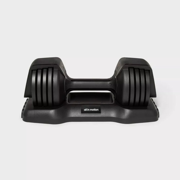 25lb adjustable dumbbell single piece with storage tray and multiple weight options