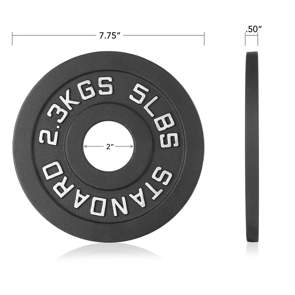 5lb cast iron 2-inch olympic weight plates set of 2 black matte coating for barbell