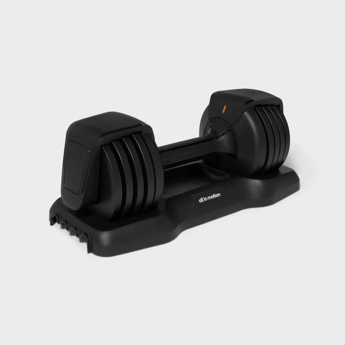 25lb adjustable dumbbell single piece with storage tray and multiple weight options