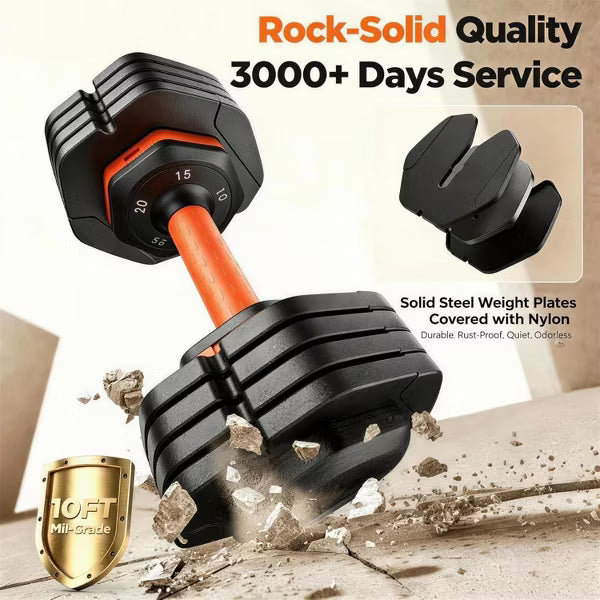 50lb adjustable dumbbell set pair with storage tray and anti-slip silicone grip