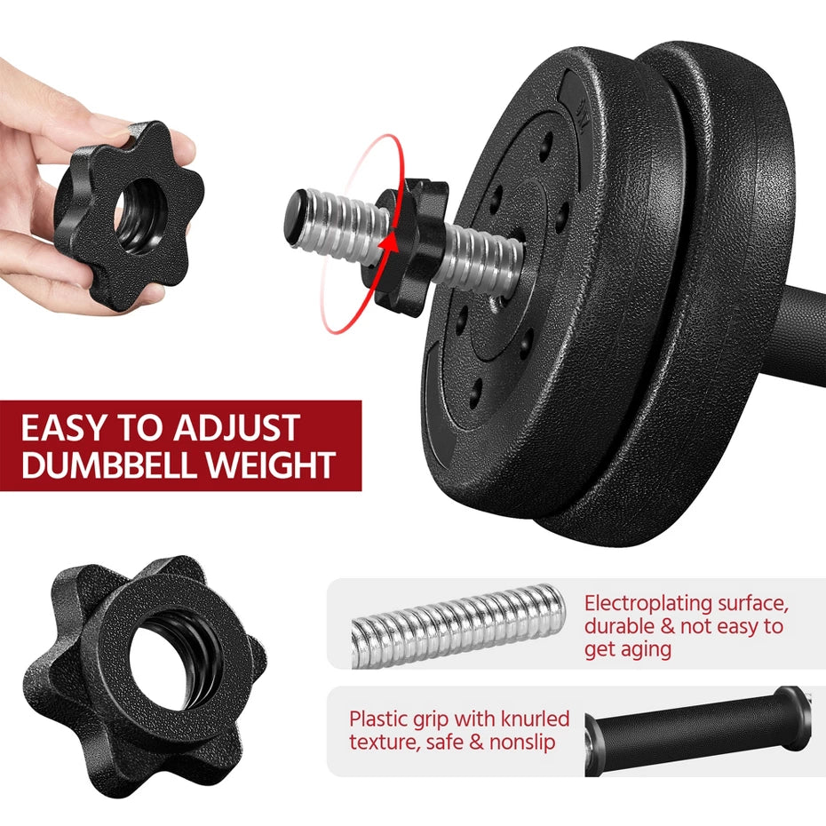 33lb adjustable dumbbell set black with spinlock collars and non-slip handles for home gym