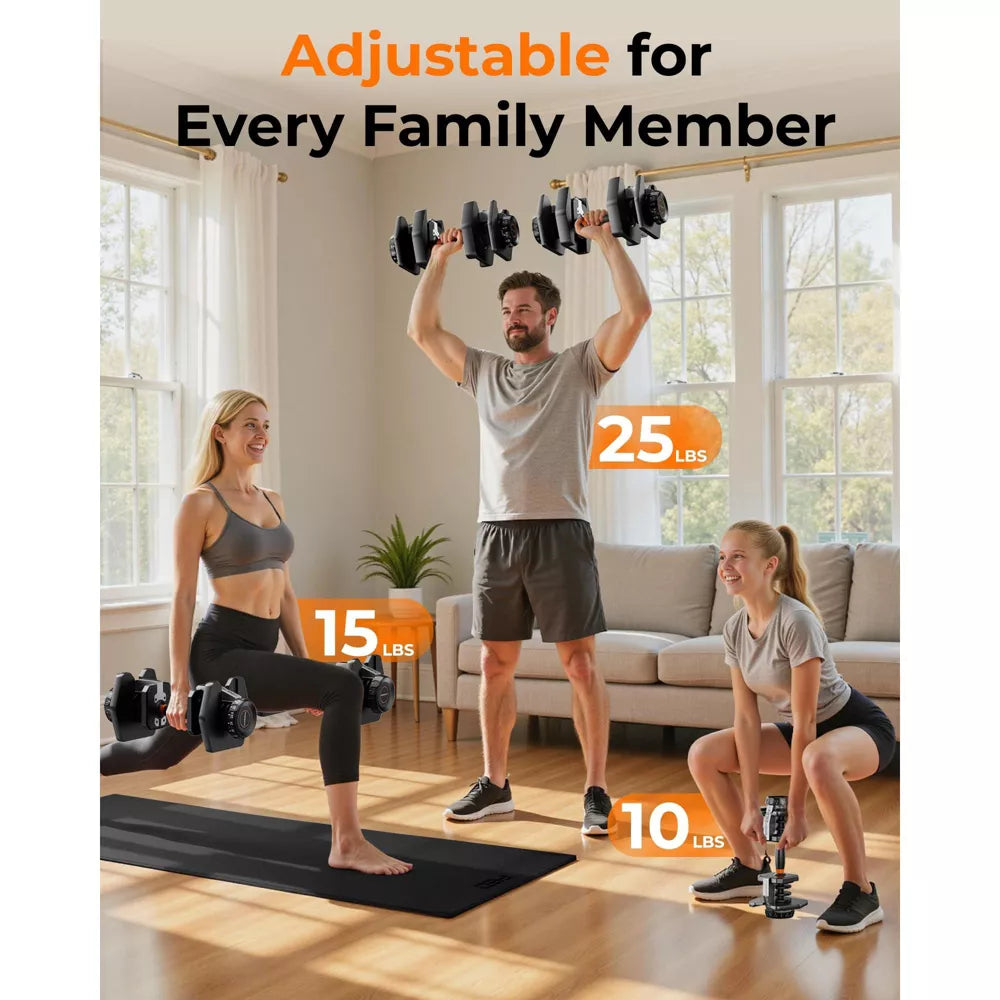 105lb adjustable dumbbell set pair with storage box and 15-in-1 quick dial adjustment